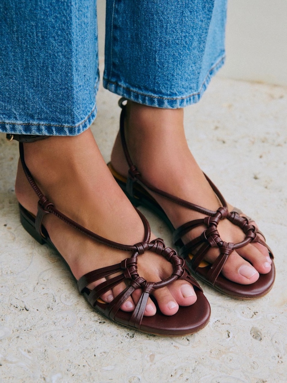 Sezane Gloria Low Sandals - 38 - Smooth Chocolate Brown